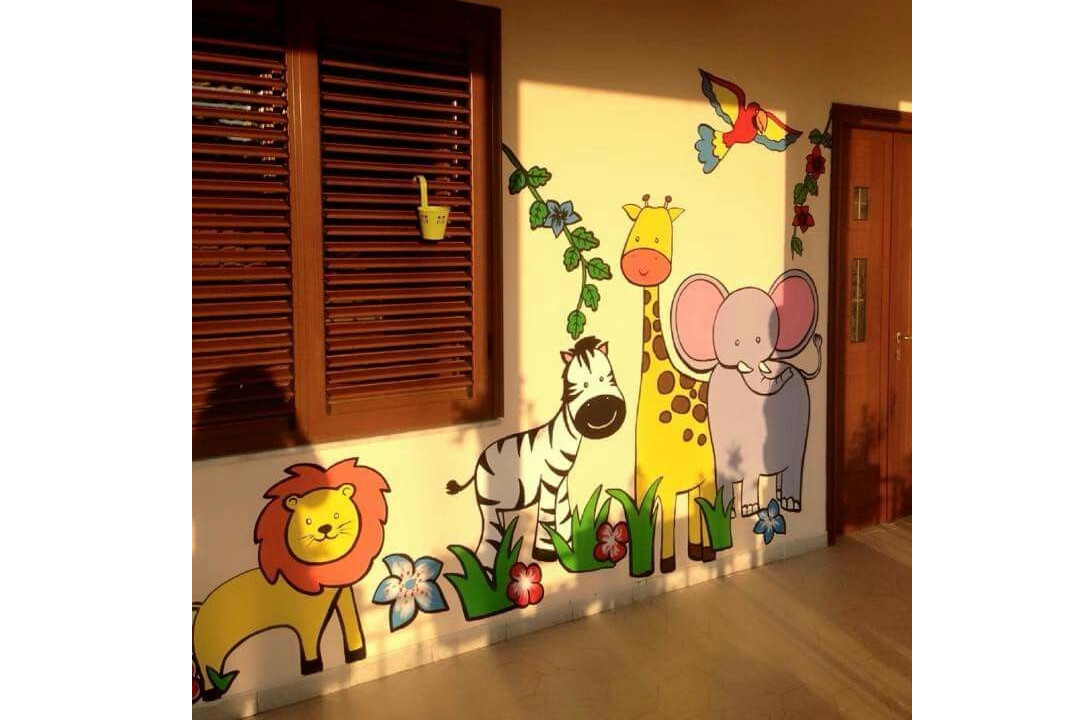 ColourDrive-ColourDrive Animals World House Wall Free Hand Art Design Painting  for Kids Room,Kids Play School,Kids Play Area